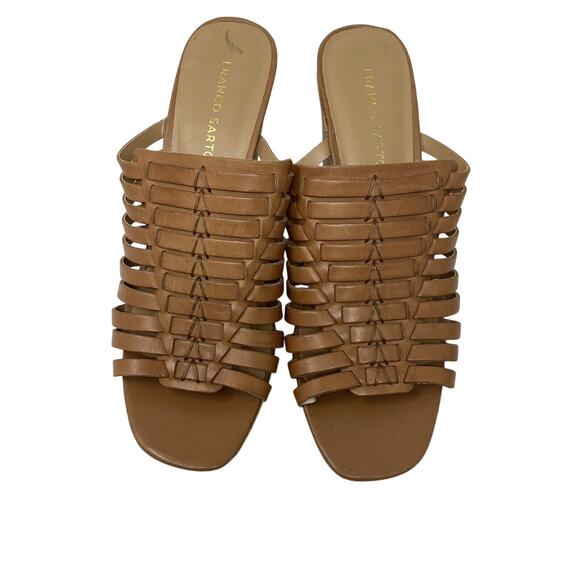 Franco Sarto Brown Leather Cork Wedge Heel Sandals Women Sz 10 - Picture 3 of 9